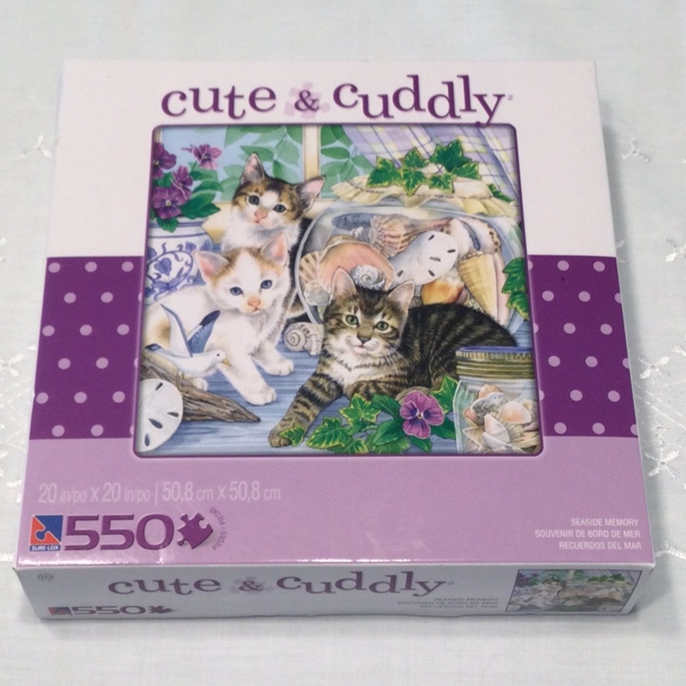 Sure-Lox 550 Piece Puzzle cute & cuddly Seaside Memory Cats & Kittens W/Seashell